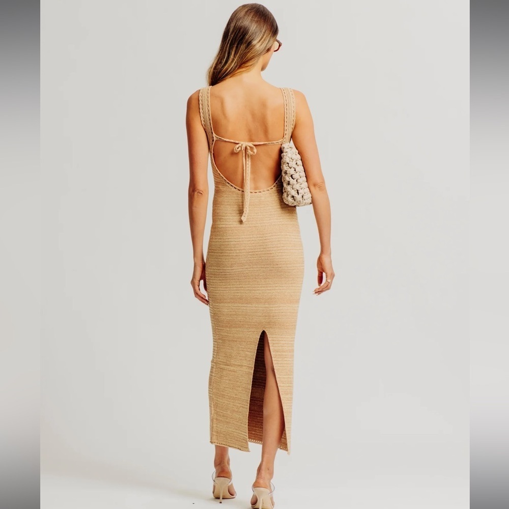 Torn by Ronny Kobo resort wear low back tan halter knit maxi dress m medium - Picture 5 of 12